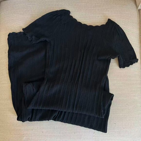 BEST Sezane Joey Midi Dress Small Black Noir French Knit Classic Low Back - Picture 5 of 10